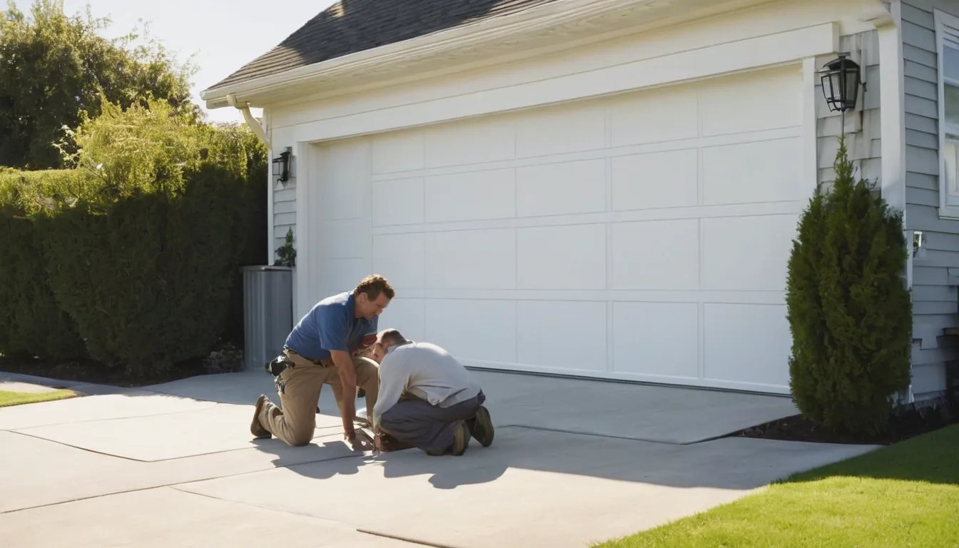 A friendly garage door provider checking the tracks of a residential garage door on a Rittman home